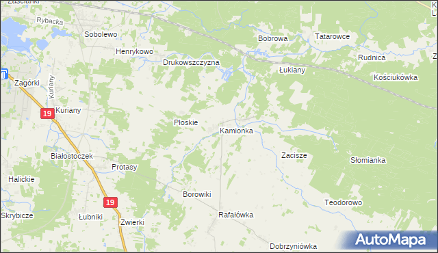 mapa Kamionka gmina Zabłudów, Kamionka gmina Zabłudów na mapie Targeo