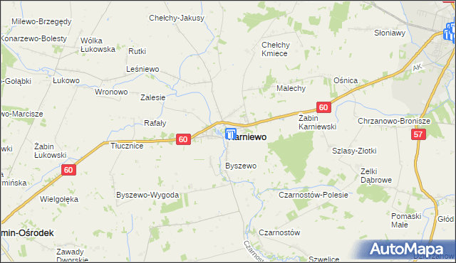 mapa Karniewo powiat makowski, Karniewo powiat makowski na mapie Targeo