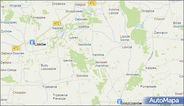 mapa Karolina gmina Goszczanów, Karolina gmina Goszczanów na mapie Targeo