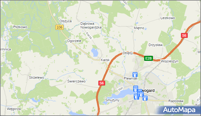 mapa Karsk gmina Nowogard, Karsk gmina Nowogard na mapie Targeo