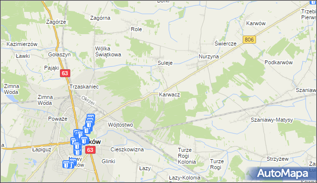 mapa Karwacz gmina Łuków, Karwacz gmina Łuków na mapie Targeo