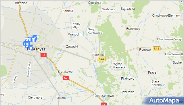 mapa Karwacz gmina Przasnysz, Karwacz gmina Przasnysz na mapie Targeo