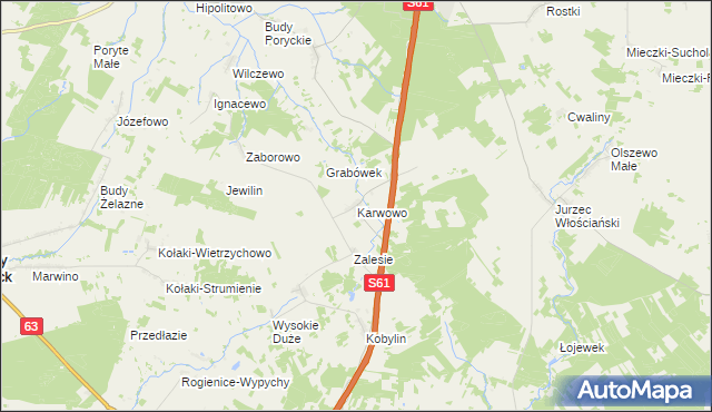 mapa Karwowo gmina Stawiski, Karwowo gmina Stawiski na mapie Targeo