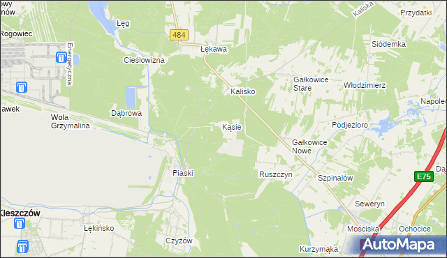 mapa Kąsie gmina Kamieńsk, Kąsie gmina Kamieńsk na mapie Targeo