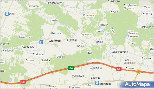 mapa Kaski gmina Galewice, Kaski gmina Galewice na mapie Targeo