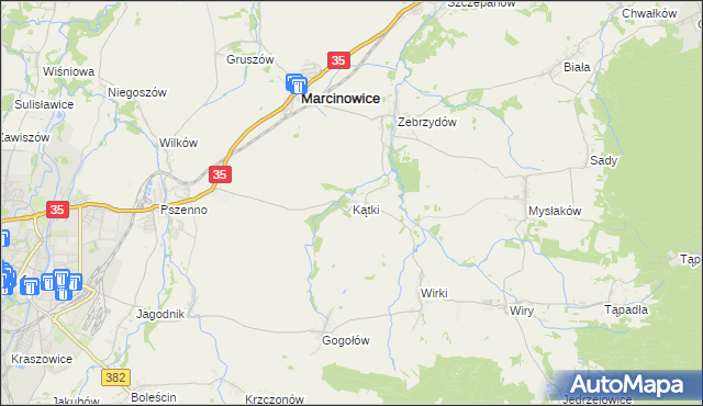 mapa Kątki gmina Marcinowice, Kątki gmina Marcinowice na mapie Targeo