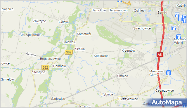 mapa Kębłowice gmina Kąty Wrocławskie, Kębłowice gmina Kąty Wrocławskie na mapie Targeo