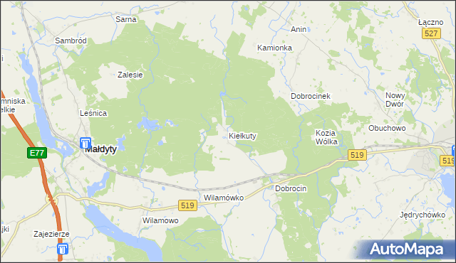 mapa Kiełkuty, Kiełkuty na mapie Targeo