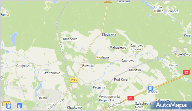 mapa Kłodawa gmina Chojnice, Kłodawa gmina Chojnice na mapie Targeo