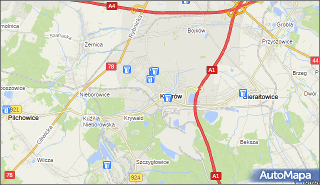 mapa Knurów powiat gliwicki, Knurów powiat gliwicki na mapie Targeo