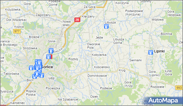 mapa Kobylanka gmina Gorlice, Kobylanka gmina Gorlice na mapie Targeo