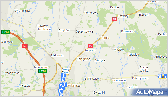 mapa Kobylice gmina Trzebnica, Kobylice gmina Trzebnica na mapie Targeo