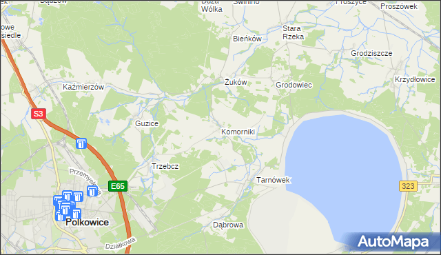 mapa Komorniki gmina Polkowice, Komorniki gmina Polkowice na mapie Targeo