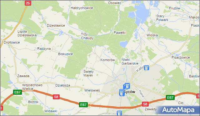 mapa Komorów gmina Syców, Komorów gmina Syców na mapie Targeo