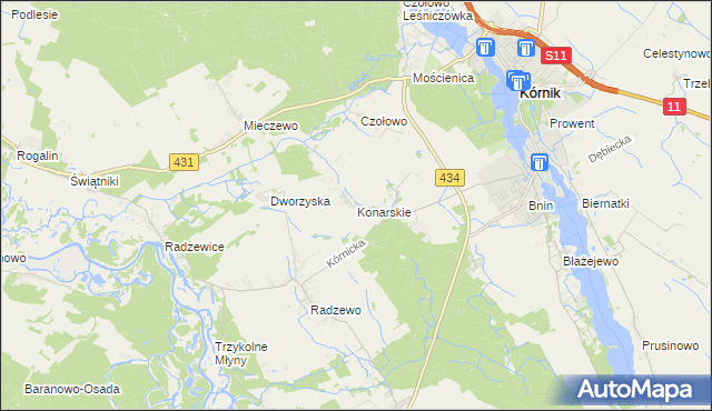 mapa Konarskie gmina Kórnik, Konarskie gmina Kórnik na mapie Targeo