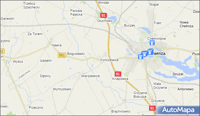 mapa Kończewice gmina Chełmża, Kończewice gmina Chełmża na mapie Targeo