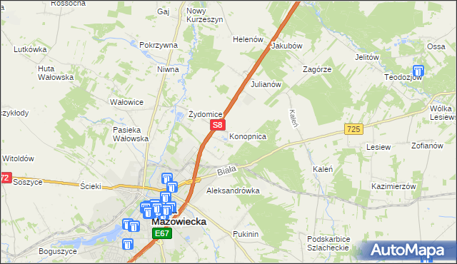 mapa Konopnica gmina Rawa Mazowiecka, Konopnica gmina Rawa Mazowiecka na mapie Targeo