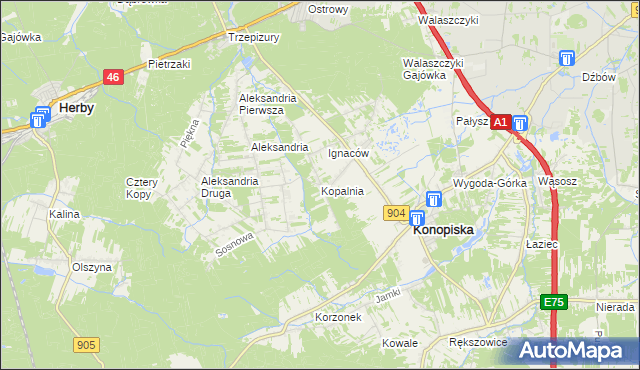 mapa Kopalnia gmina Konopiska, Kopalnia gmina Konopiska na mapie Targeo