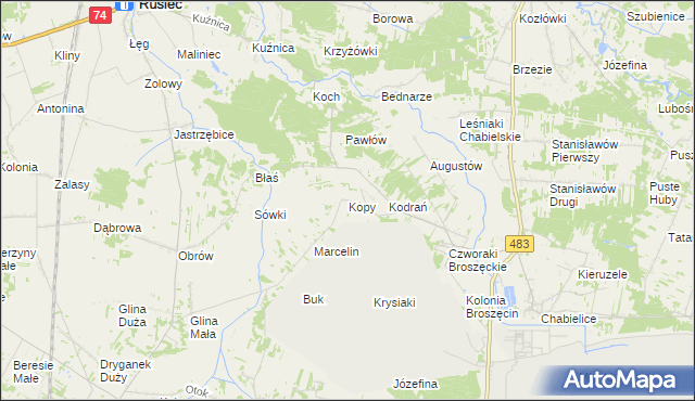 mapa Kopy gmina Rząśnia, Kopy gmina Rząśnia na mapie Targeo