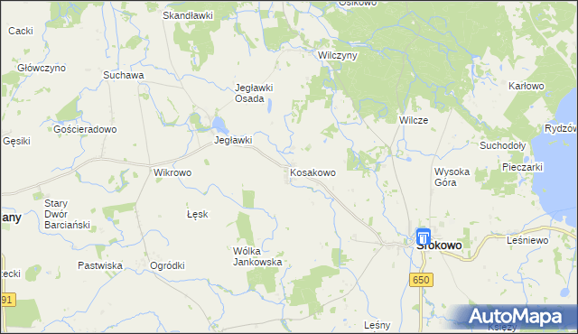 mapa Kosakowo gmina Srokowo, Kosakowo gmina Srokowo na mapie Targeo