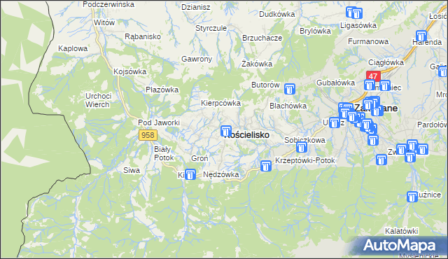 mapa Kościelisko, Kościelisko na mapie Targeo