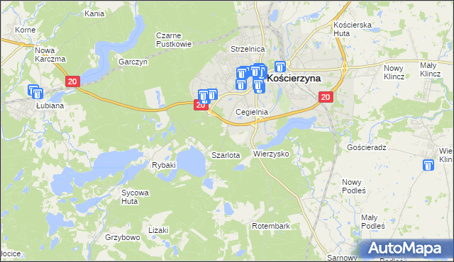 mapa Kościerzyna-Stare Nadleśnictwo, Kościerzyna-Stare Nadleśnictwo na mapie Targeo