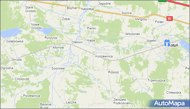 mapa Koszewnica gmina Kotuń, Koszewnica gmina Kotuń na mapie Targeo