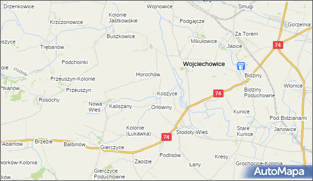 mapa Koszyce gmina Wojciechowice, Koszyce gmina Wojciechowice na mapie Targeo