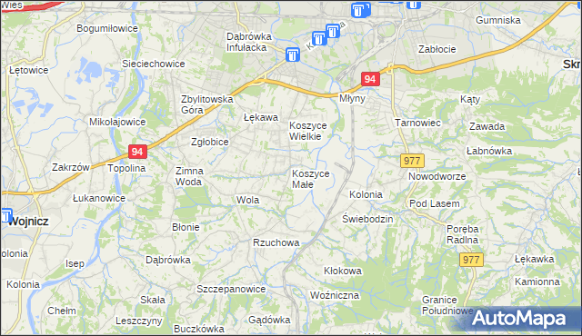 mapa Koszyce Małe, Koszyce Małe na mapie Targeo