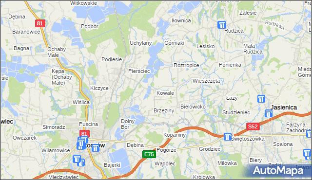 mapa Kowale gmina Skoczów, Kowale gmina Skoczów na mapie Targeo