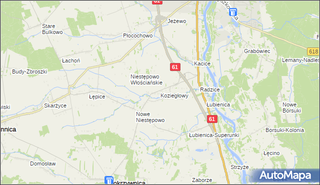 mapa Koziegłowy gmina Pokrzywnica, Koziegłowy gmina Pokrzywnica na mapie Targeo