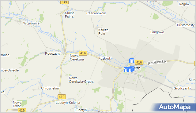 mapa Kozłówki gmina Kietrz, Kozłówki gmina Kietrz na mapie Targeo