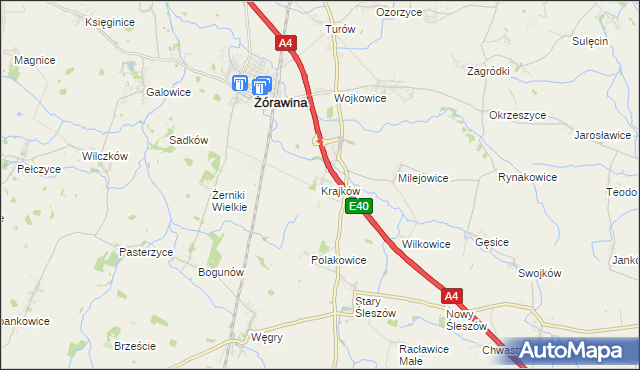 mapa Krajków gmina Żórawina, Krajków gmina Żórawina na mapie Targeo