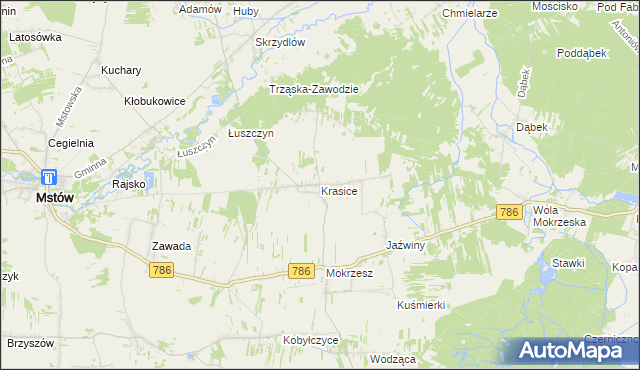 mapa Krasice gmina Mstów, Krasice gmina Mstów na mapie Targeo