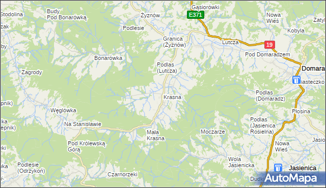 mapa Krasna gmina Korczyna, Krasna gmina Korczyna na mapie Targeo