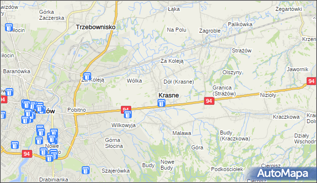mapa Krasne powiat rzeszowski, Krasne powiat rzeszowski na mapie Targeo