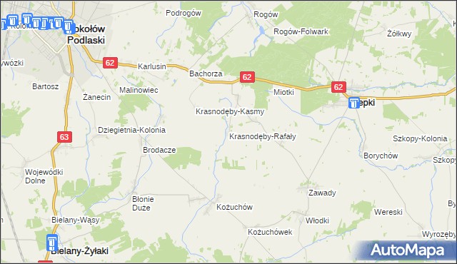 mapa Krasnodęby-Rafały, Krasnodęby-Rafały na mapie Targeo