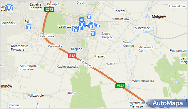 mapa Krępiec gmina Mełgiew, Krępiec gmina Mełgiew na mapie Targeo