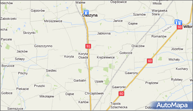 mapa Krężelewice, Krężelewice na mapie Targeo