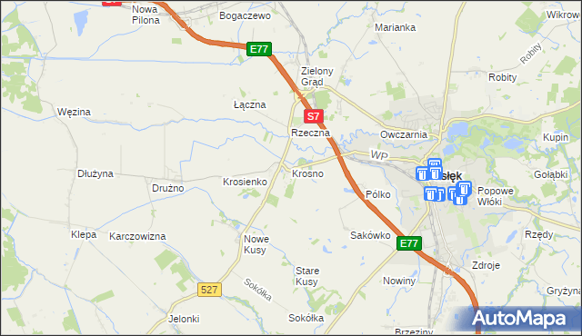 mapa Krosno gmina Pasłęk, Krosno gmina Pasłęk na mapie Targeo