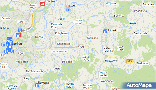 mapa Kryg, Kryg na mapie Targeo