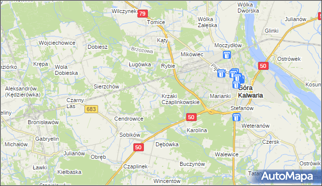 mapa Krzaki Czaplinkowskie, Krzaki Czaplinkowskie na mapie Targeo