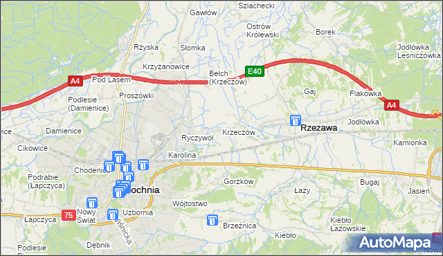 mapa Krzeczów gmina Rzezawa, Krzeczów gmina Rzezawa na mapie Targeo