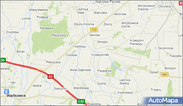 mapa Krzepocinek, Krzepocinek na mapie Targeo