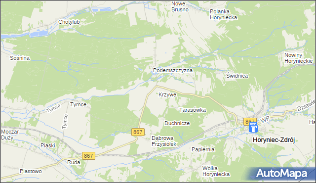 mapa Krzywe gmina Horyniec-Zdrój, Krzywe gmina Horyniec-Zdrój na mapie Targeo