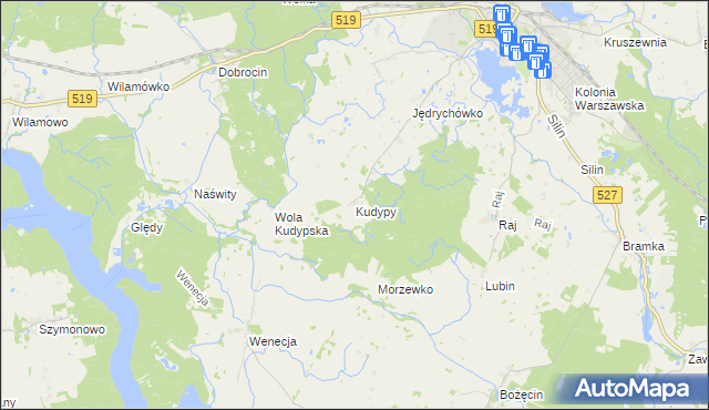 mapa Kudypy gmina Morąg, Kudypy gmina Morąg na mapie Targeo