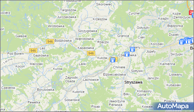 mapa Kuków gmina Stryszawa, Kuków gmina Stryszawa na mapie Targeo