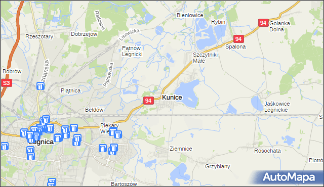 mapa Kunice powiat legnicki, Kunice powiat legnicki na mapie Targeo