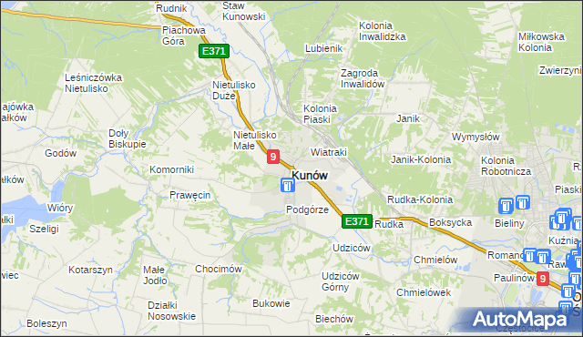 mapa Kunów powiat ostrowiecki, Kunów powiat ostrowiecki na mapie Targeo