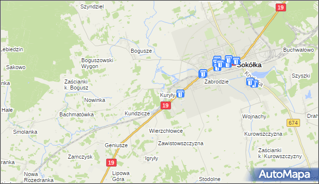 mapa Kuryły gmina Sokółka, Kuryły gmina Sokółka na mapie Targeo